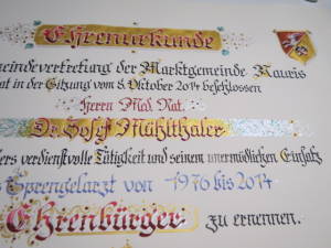 Urkunde Ehrenring, Dr. Mühlthaler, Rauris